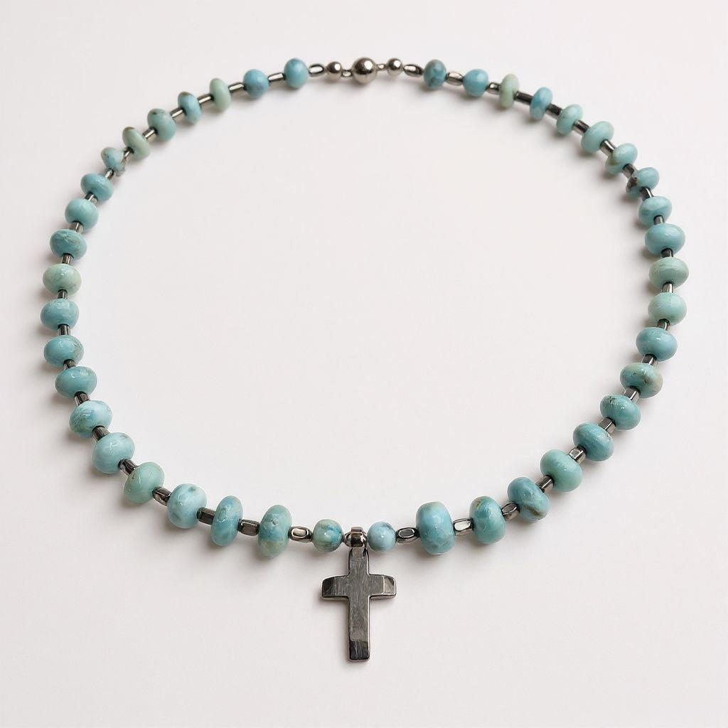Larimar Energie Kette mit Kreuz Titan Stainless Steel von s. Oliver Halschakra