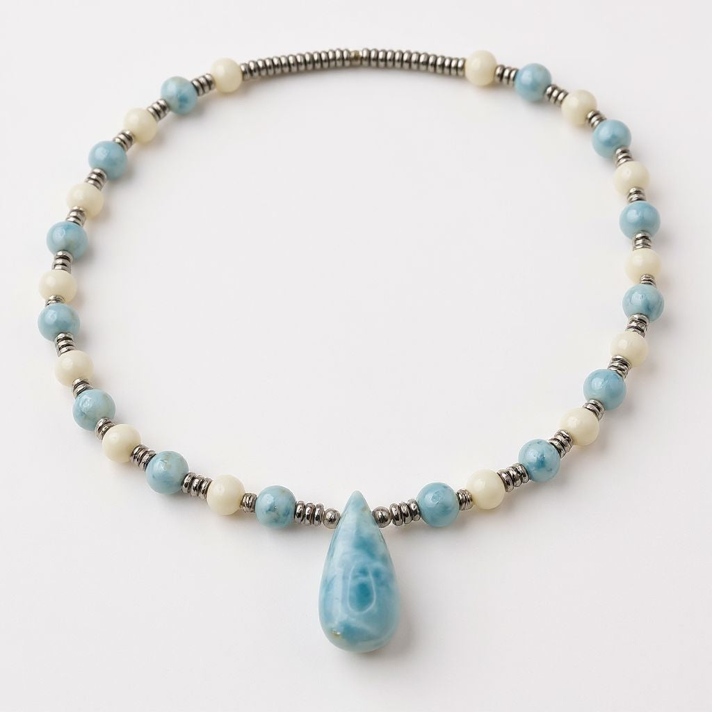 Larimar Energie Kette mit Stein Larimar Halschakra