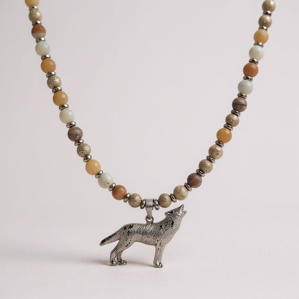 Mondstein Energie Kette mit Anhänger Wolf Sterlingsilber 925er rhodiniert Sakralchakra