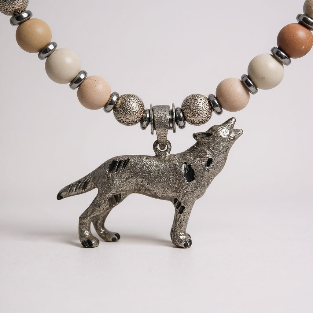 Mondstein Energie Kette mit Anhänger Wolf Sterlingsilber 925er rhodiniert Sakralchakra