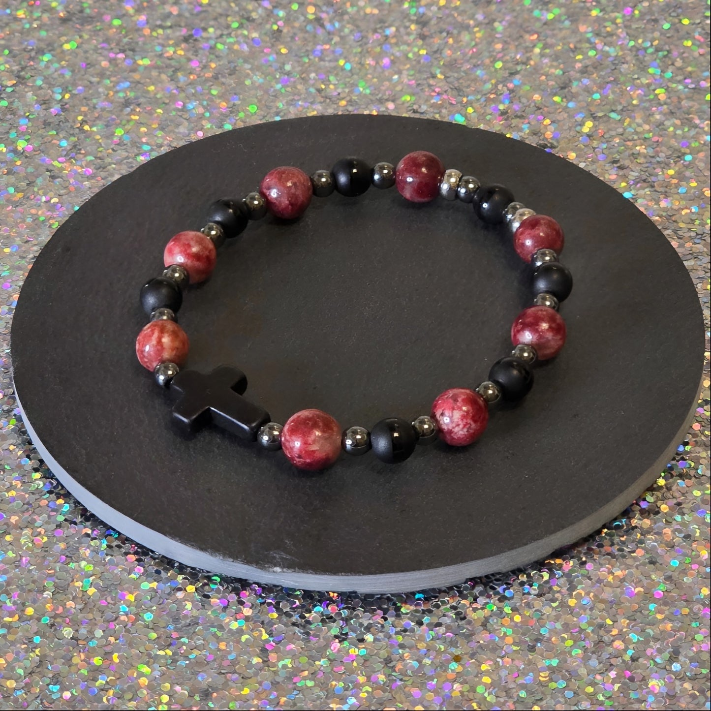 Norwegischer Thulit Energie Armband Nicole Herzchakra