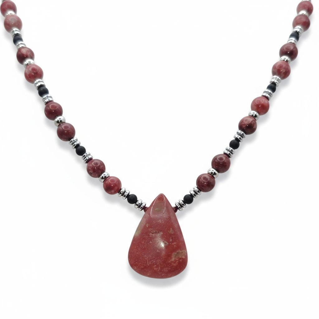 Norwegischer Thulit Energie Kette mit Stein Norwegischer Thulit Herzchakra