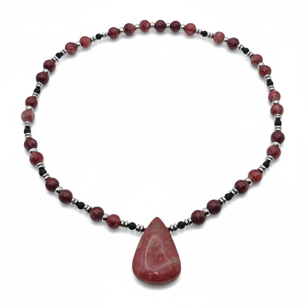 Norwegischer Thulit Energie Kette mit Stein Norwegischer Thulit Herzchakra