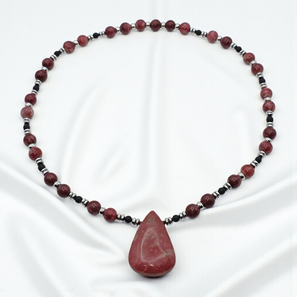 Norwegischer Thulit Energie Kette mit Stein Norwegischer Thulit Herzchakra