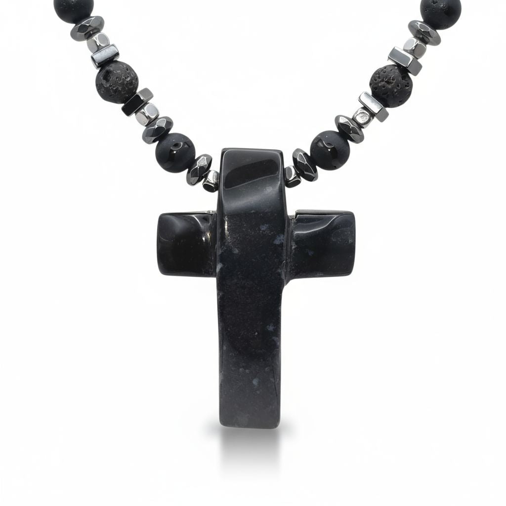 Onyx Energie Kette mit Kreuz Onyx Wurzelchakra