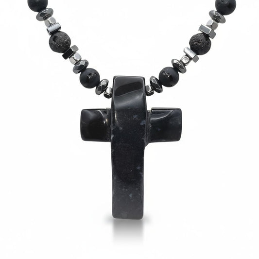 Onyx Energie Kette mit Kreuz Onyx Wurzelchakra