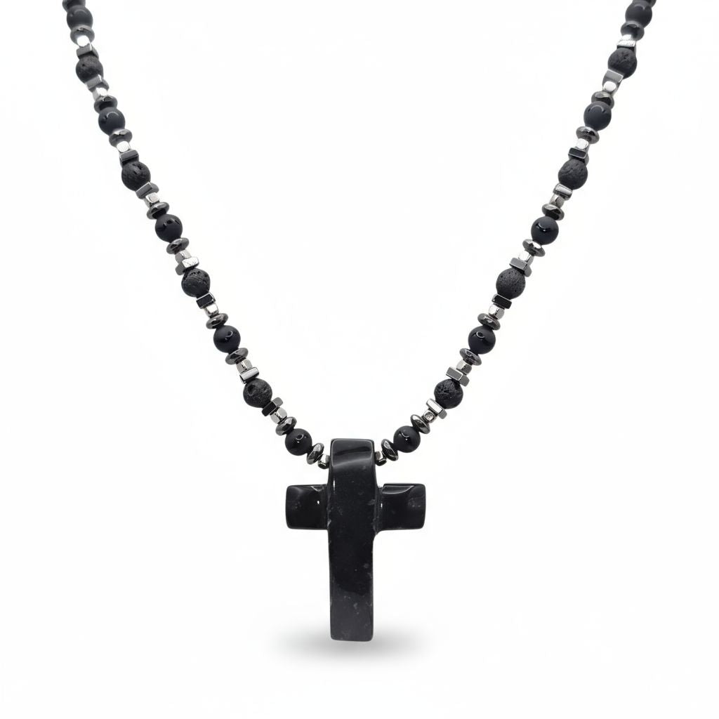 Onyx Energie Kette mit Kreuz Onyx Wurzelchakra