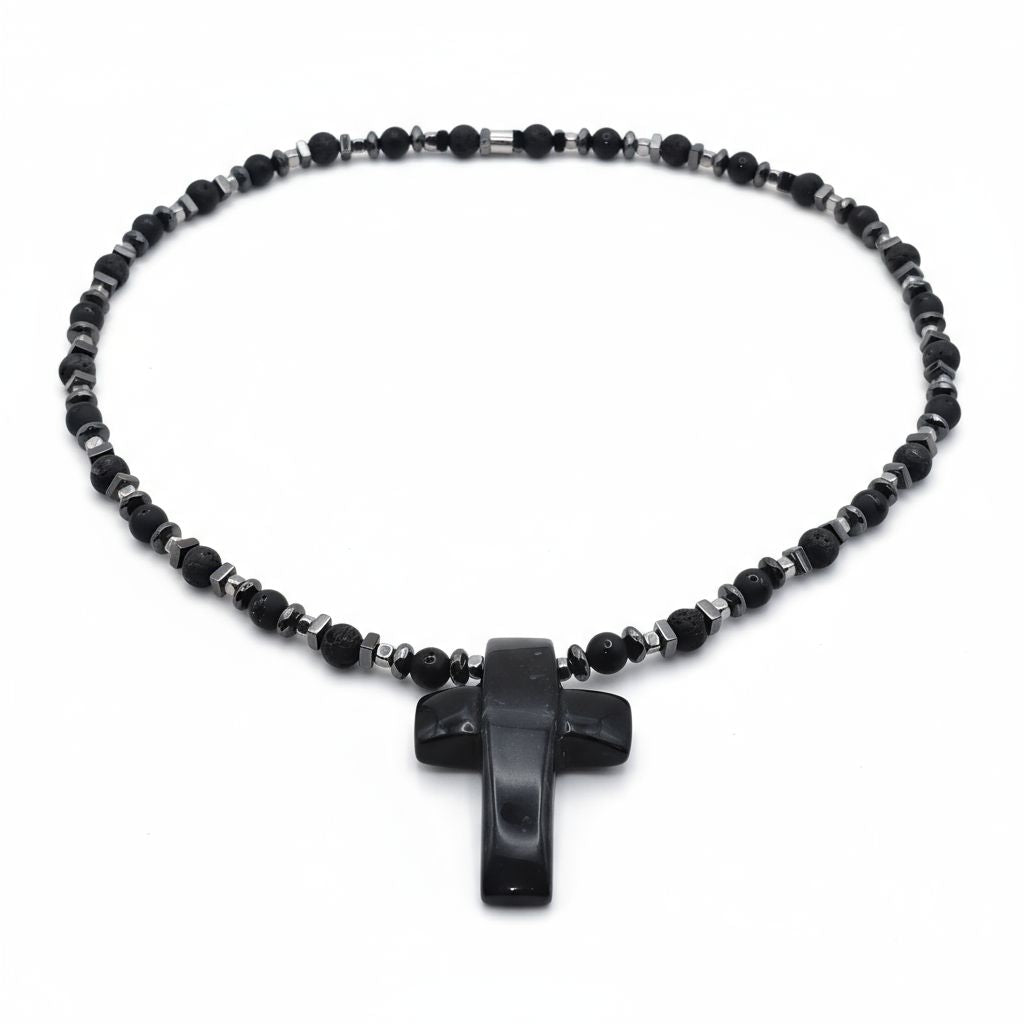Onyx Energie Kette mit Kreuz Onyx Wurzelchakra
