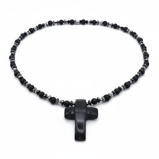 Onyx Energie Kette mit Kreuz Onyx Wurzelchakra
