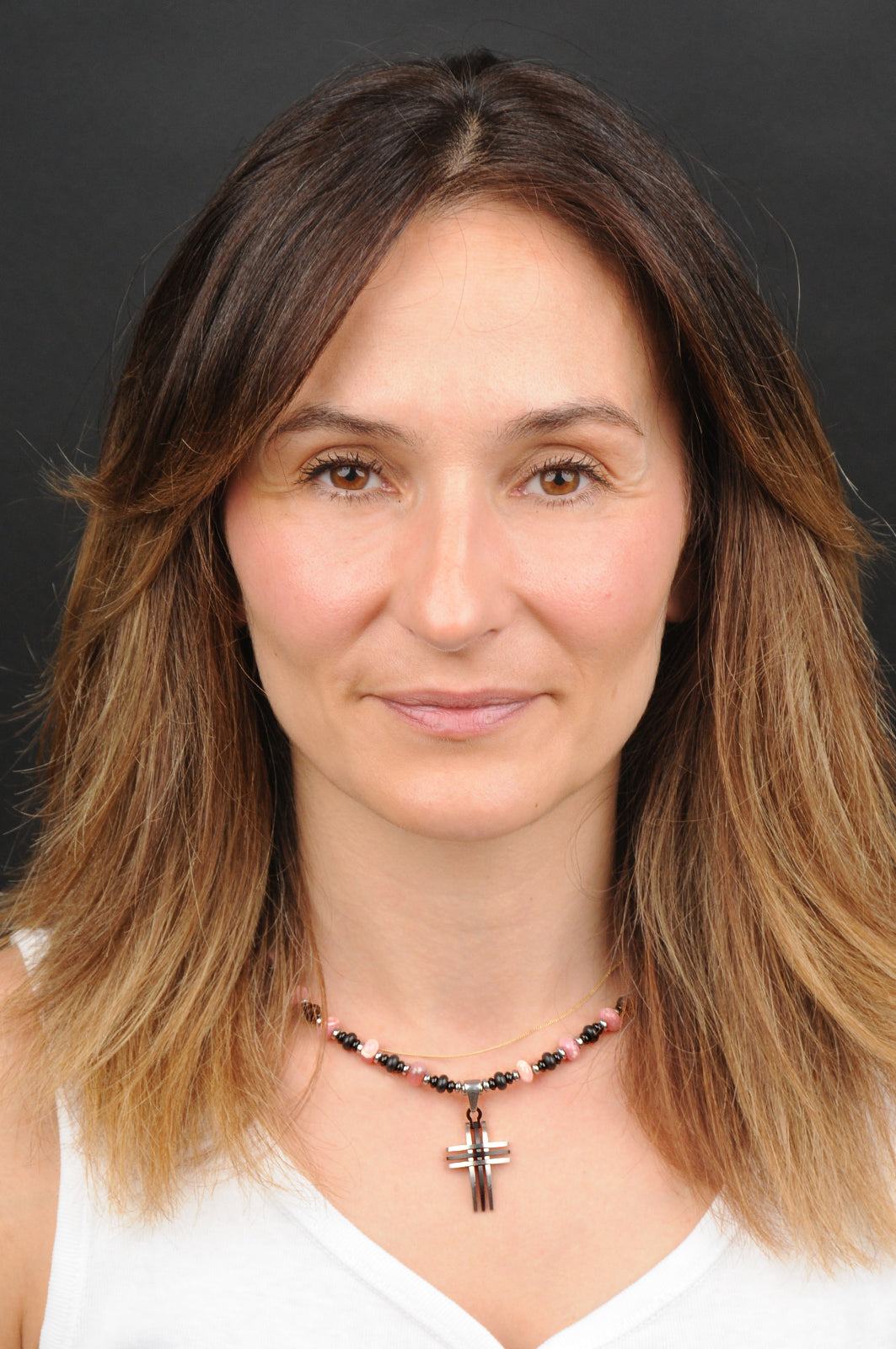 Rhodochrosit Energie Kette mit Kreuz Edelstahl Herzchakra