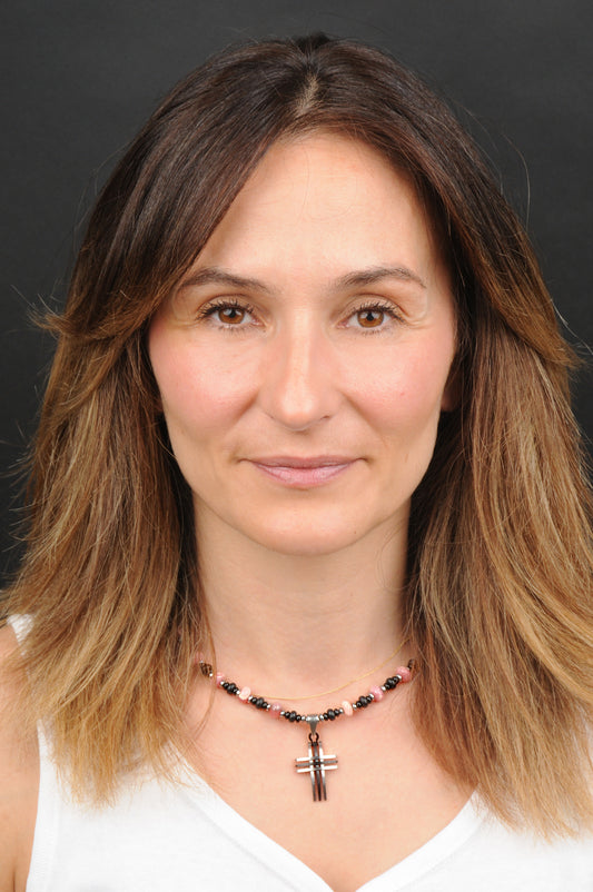 Rhodochrosit Energie Kette mit Kreuz Edelstahl Herzchakra