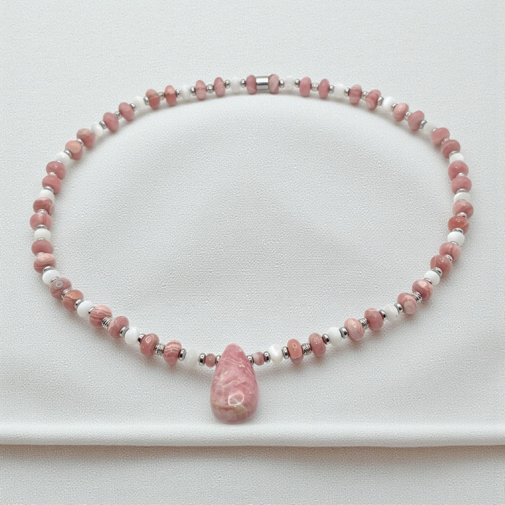 Rhodochrosit Energie Kette mit Stein Rhodochrosit Herzchakra