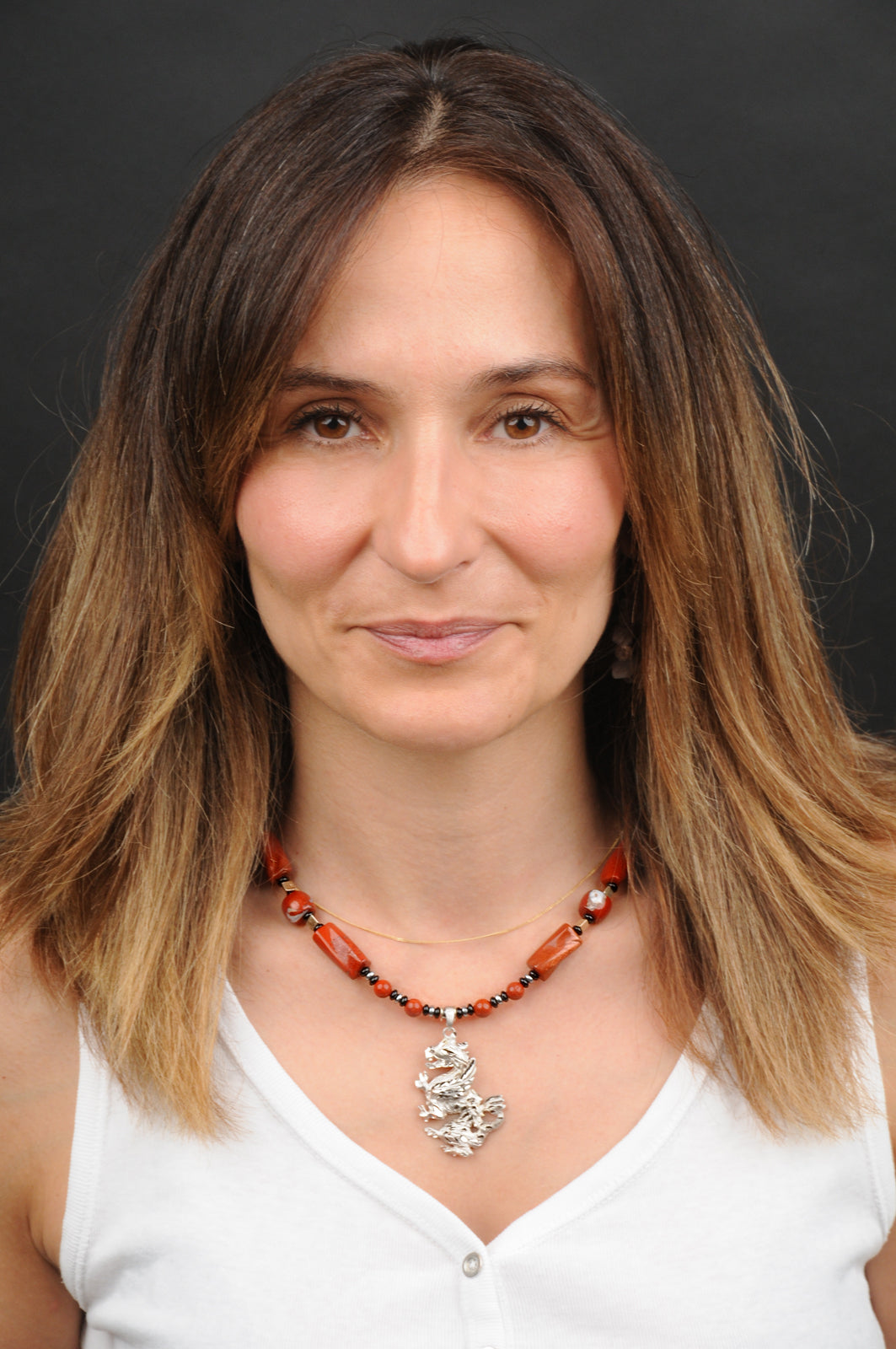 roter Jaspis  Energie Kette mit Anhänger Drache Sterlingsilber 925er rhodiniert Wurzelchakra