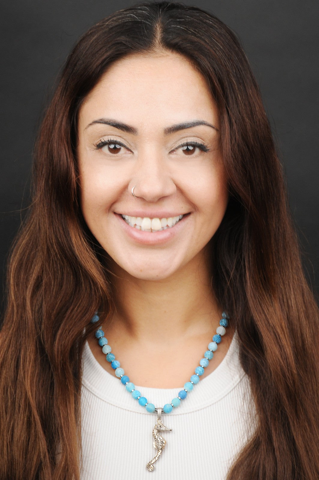 Schlangenachat Energie Kette mit Anhänger Seepferdchen Sterlingsilber 925er rhodiniert Halschakra & Wurzelchakra