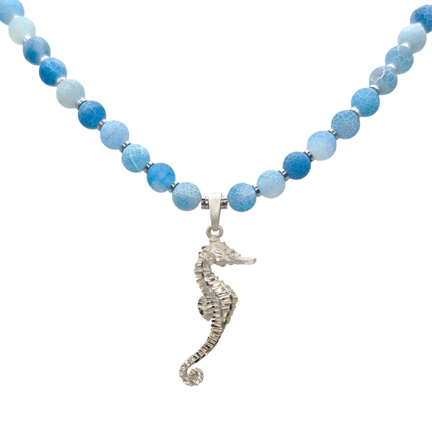 Schlangenachat Energie Kette mit Anhänger Seepferdchen Sterlingsilber 925er rhodiniert Halschakra & Wurzelchakra