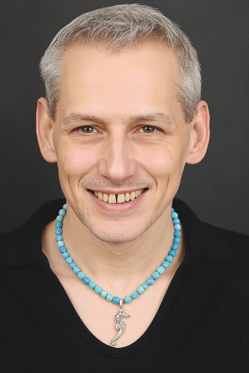 Schlangenachat Energie Kette mit Anhänger Seepferdchen Sterlingsilber 925er rhodiniert Halschakra & Wurzelchakra