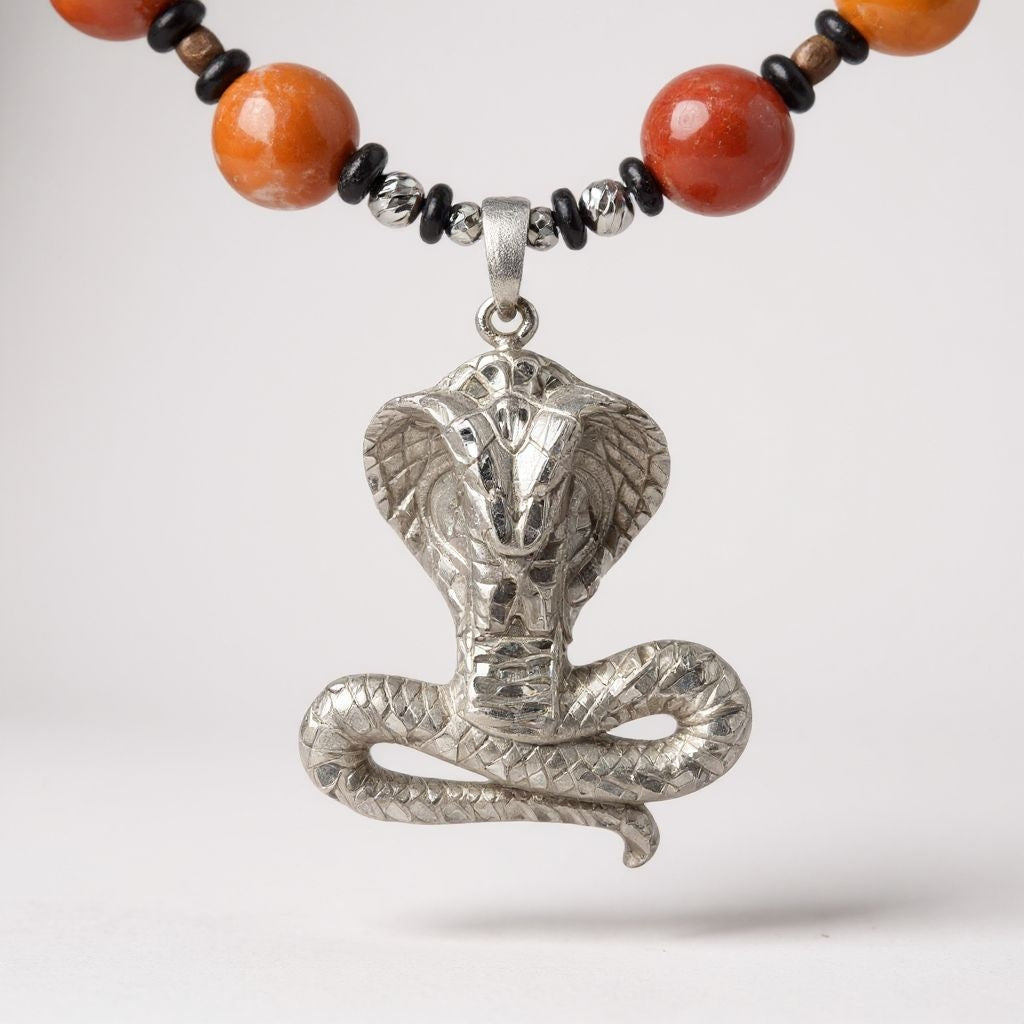 Schlangenhautachat Energie Kette mit Anhänger Kobra Sterlingsilber 925er rhodiniert Herzchakra