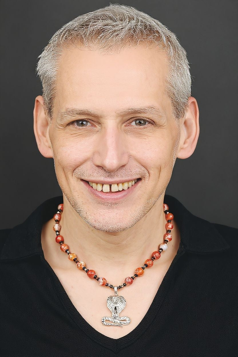 Schlangenhautachat Energie Kette mit Anhänger Kobra Sterlingsilber 925er rhodiniert Herzchakra