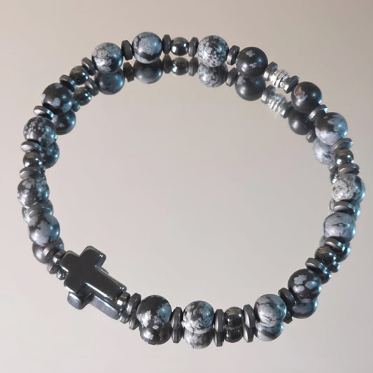 Schneeflocken Obsidian Energie Armband Elsa Wurzelchakra