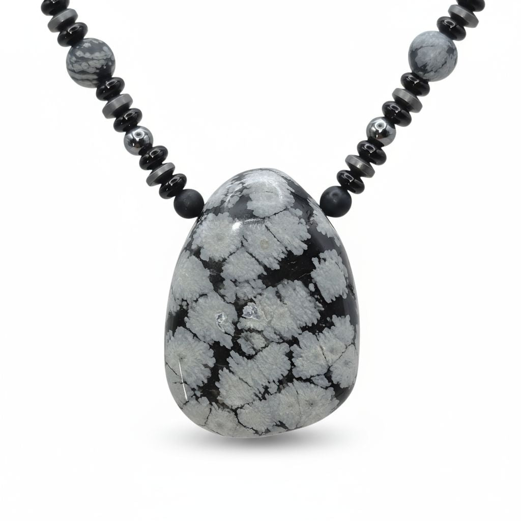Schneeflocken Obsidian Energie Kette mit Stein Schneeflocken Obsidian Wurzelchakra