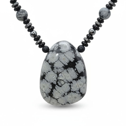 Schneeflocken Obsidian Energie Kette mit Stein Schneeflocken Obsidian Wurzelchakra