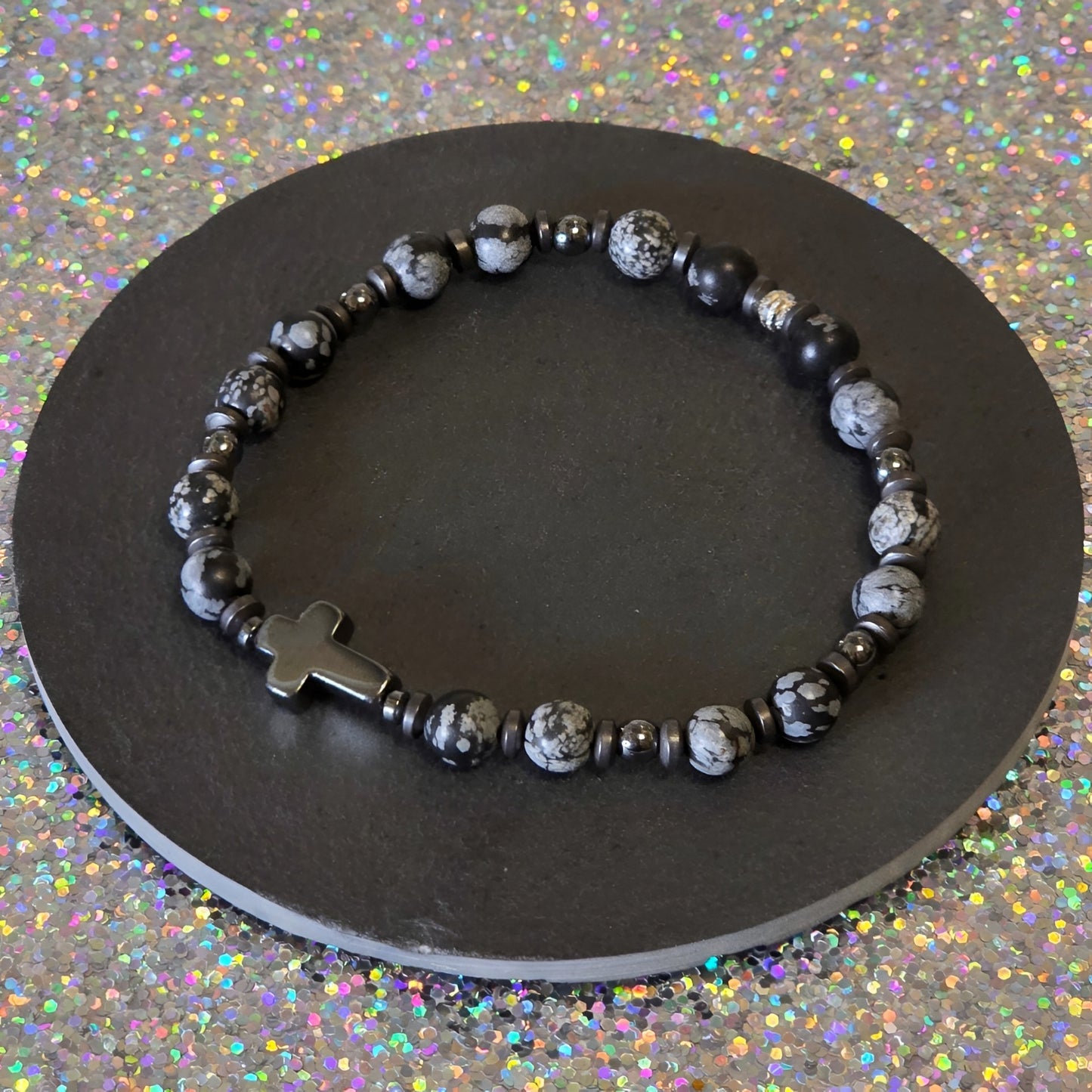 Schneeflocken Obsidian Energie Armband Elsa Wurzelchakra