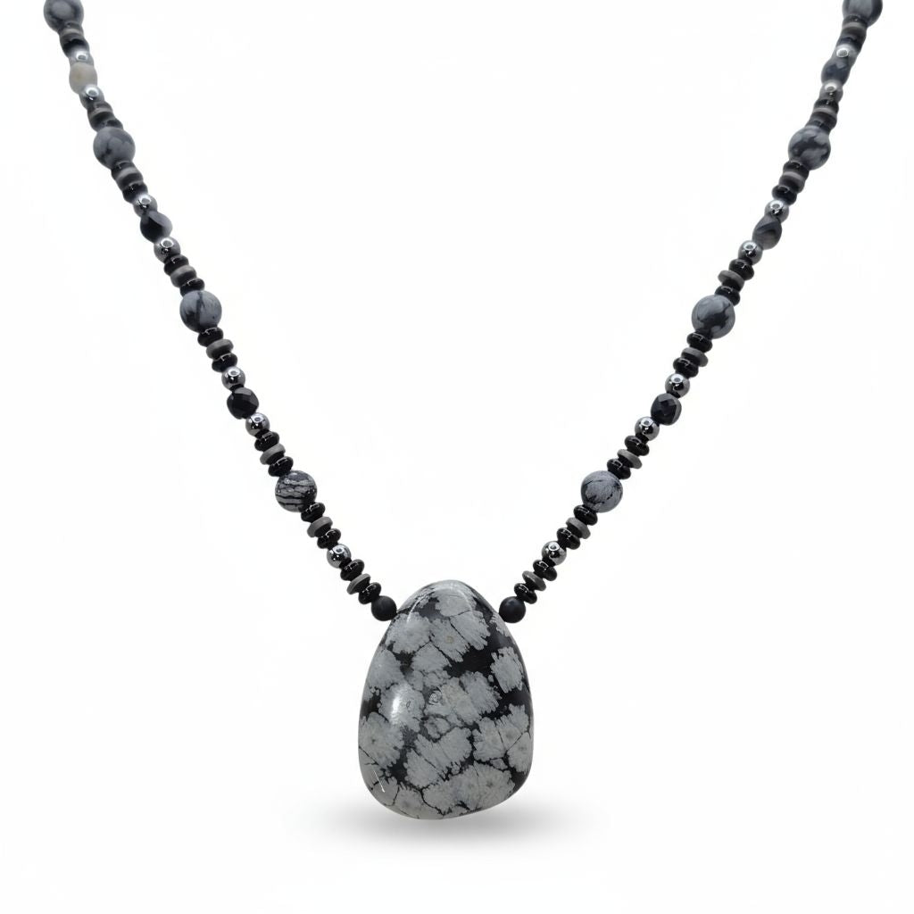 Schneeflocken Obsidian Energie Kette mit Stein Schneeflocken Obsidian Wurzelchakra