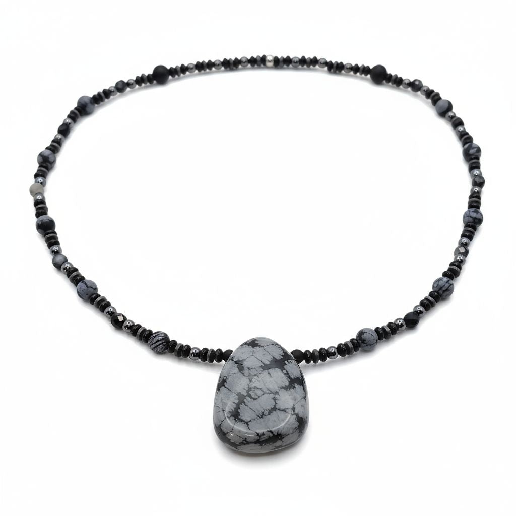 Schneeflocken Obsidian Energie Kette mit Stein Schneeflocken Obsidian Wurzelchakra