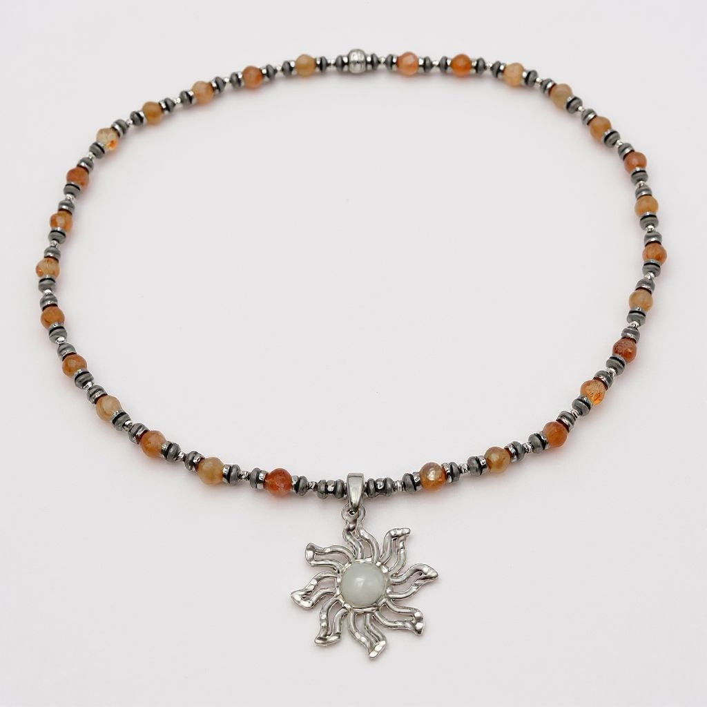 Sonnenstein Energie Kette mit Anhänger Sonne Sterlingsilber 925er rhodiniert Solarplexus Chakra