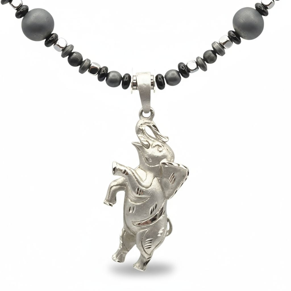 Turmalin Schörl Energie Kette mit Anhänger Elefant Sterlingsilber 925er rhodiniert Wurzelchakra