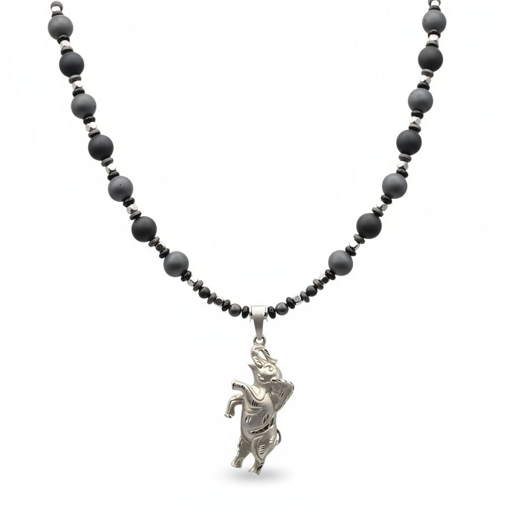 Turmalin Schörl Energie Kette mit Anhänger Elefant Sterlingsilber 925er rhodiniert Wurzelchakra