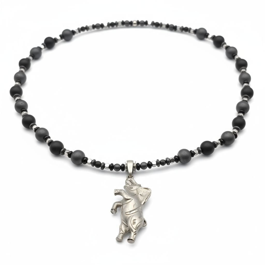 Turmalin Schörl Energie Kette mit Anhänger Elefant Sterlingsilber 925er rhodiniert Wurzelchakra