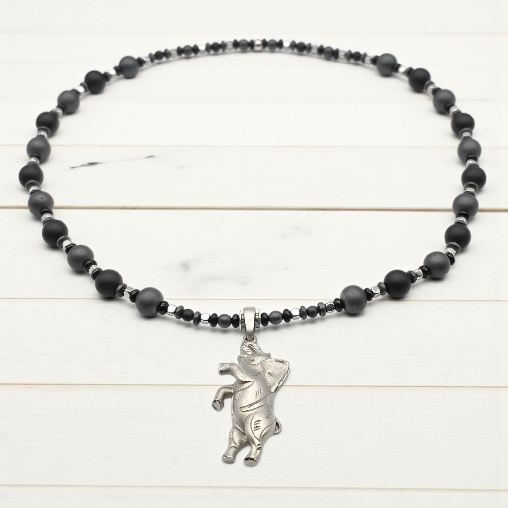 Turmalin Schörl Energie Kette mit Anhänger Elefant Sterlingsilber 925er rhodiniert Wurzelchakra