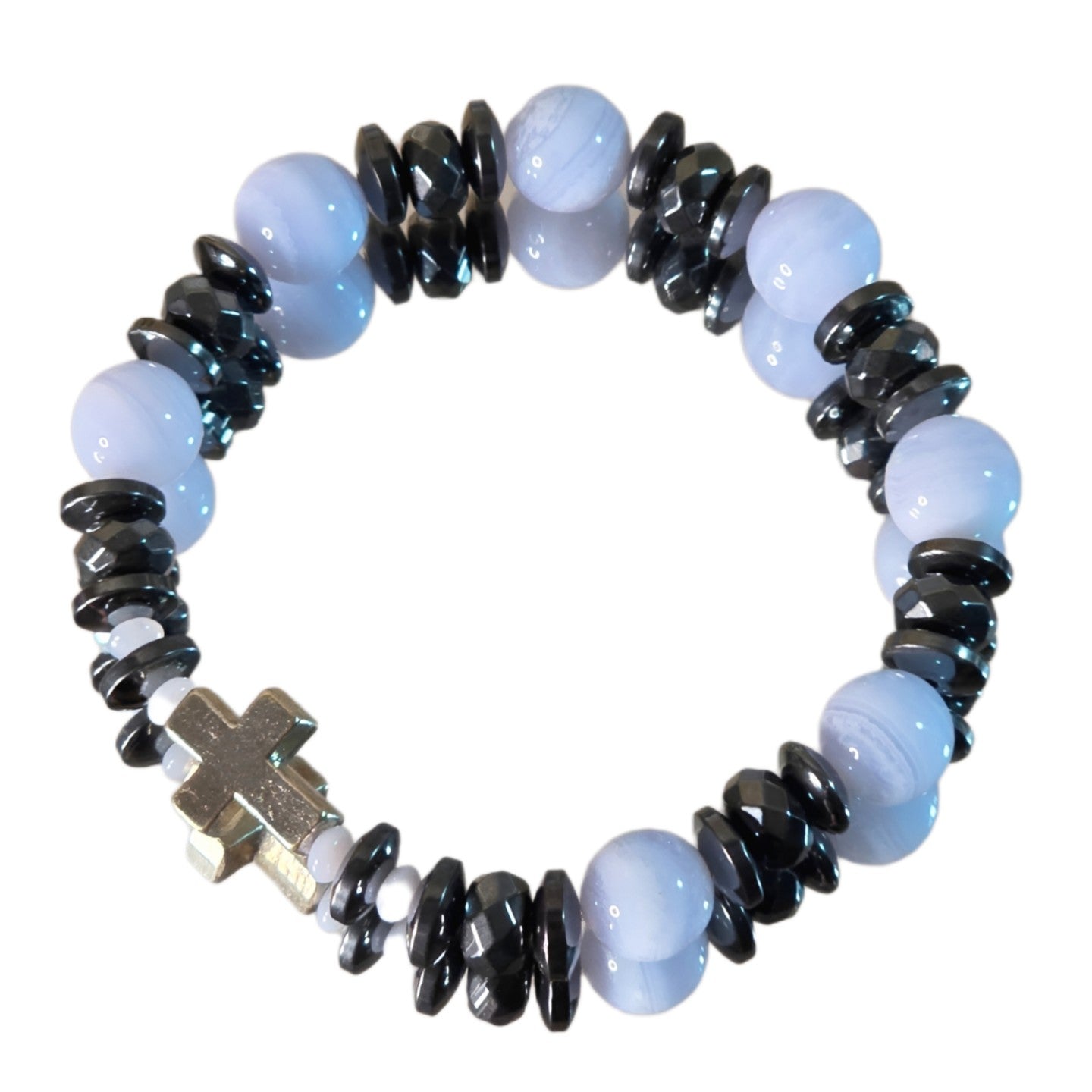 blauer Chalcedon Energie Armband Figaro Halschakra