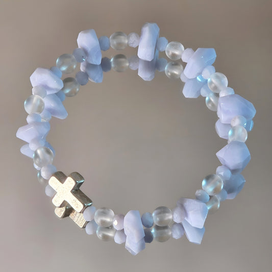 blauer Chalcedon Energie Armband Sonate Halschakra