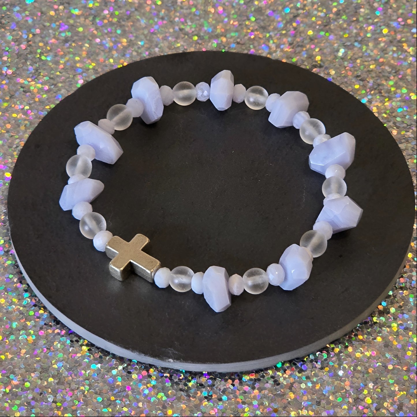 blauer Chalcedon Energie Armband Sonate Halschakra