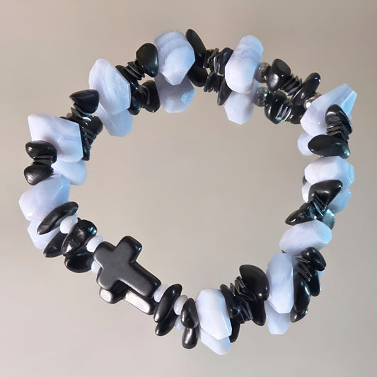 blauer Chalcedon Energie Armband Symphonie Halschakra