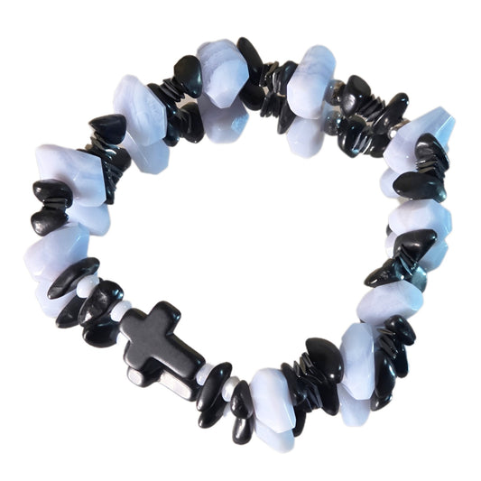 blauer Chalcedon Energie Armband Symphonie Halschakra