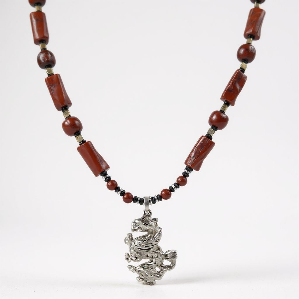 roter Jaspis  Energie Kette mit Anhänger Drache Sterlingsilber 925er rhodiniert Wurzelchakra